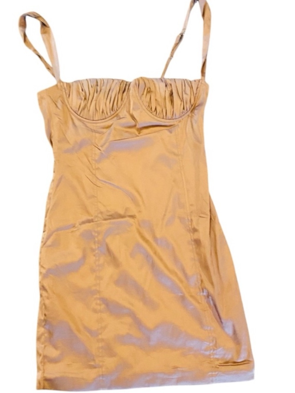 MSALTY Tan Satin Corset Mini Dress